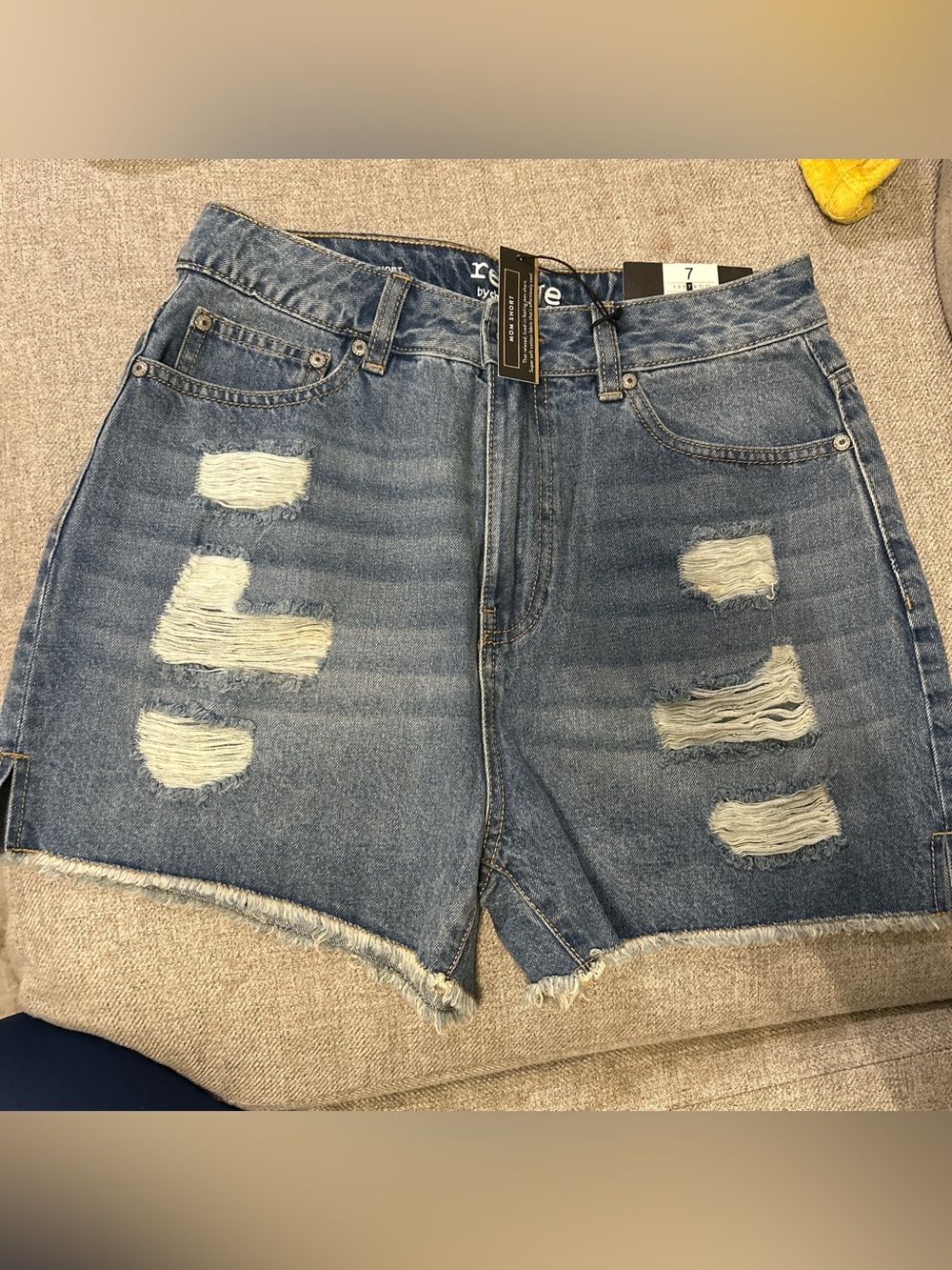 refuge Distressed Light Blue High-Rise Jean Shorts